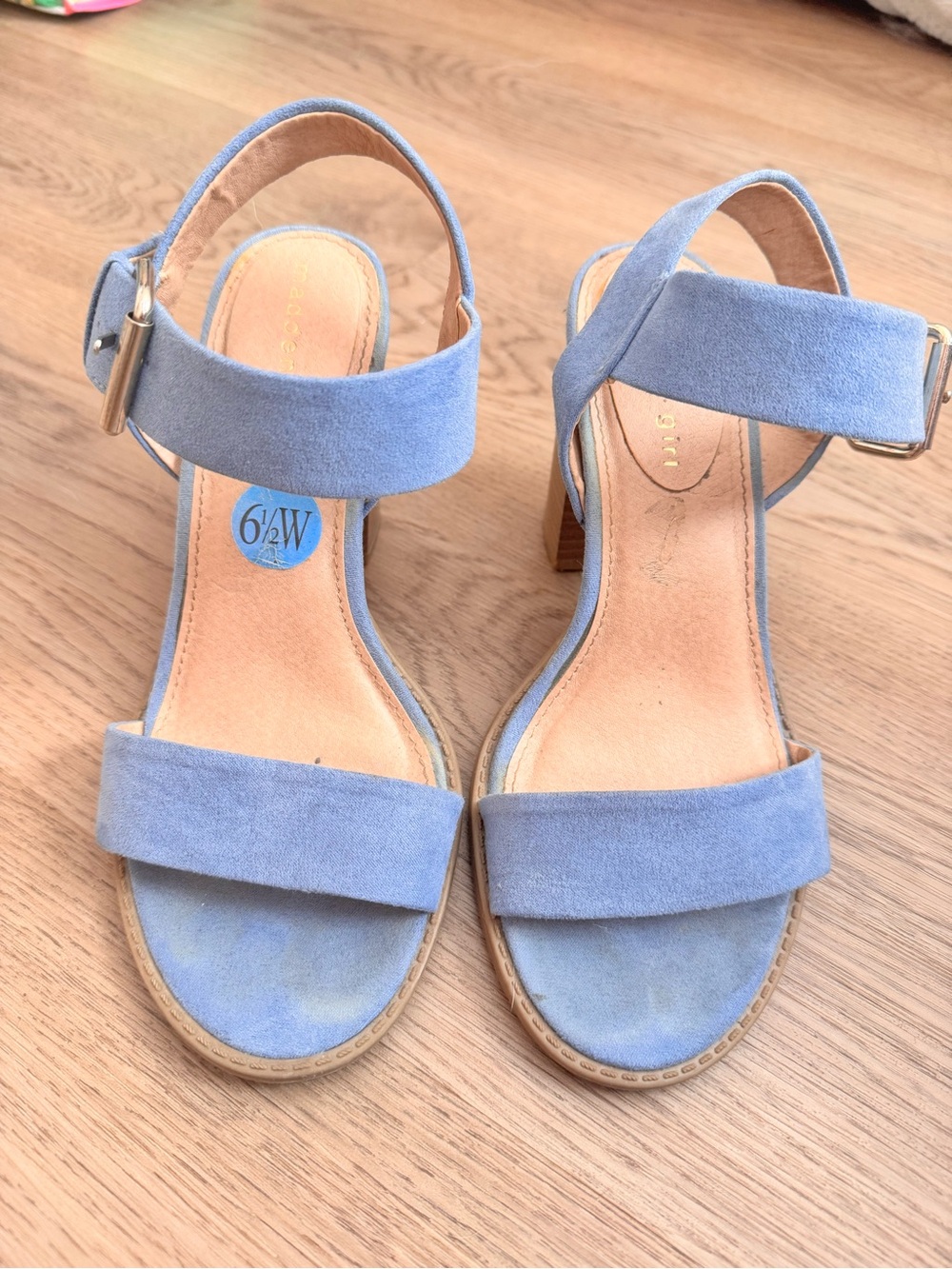 Madden Girl Light Blue Suede Block Heel Sandals